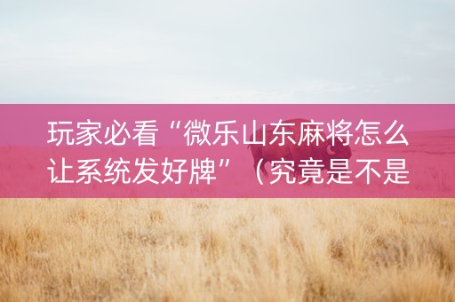 玩家必看“微乐山东麻将怎么让系统发好牌”（究竟是不是有挂)