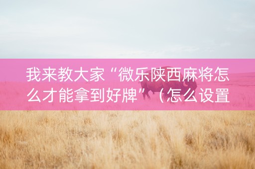 我来教大家“微乐陕西麻将怎么才能拿到好牌”（怎么设置能有好牌)