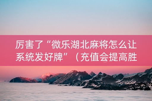 厉害了“微乐湖北麻将怎么让系统发好牌”（充值会提高胜率么)