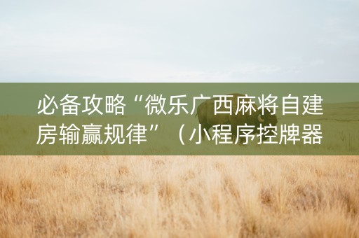 必备攻略“微乐广西麻将自建房输赢规律”（小程序控牌器)