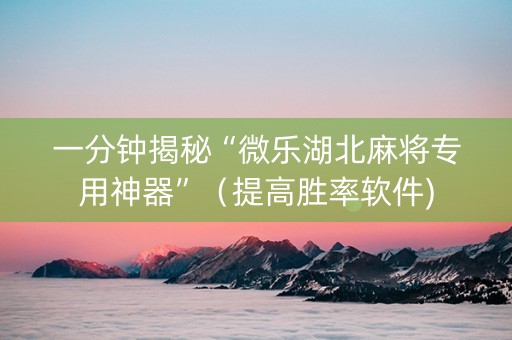 一分钟揭秘“微乐湖北麻将专用神器”（提高胜率软件)