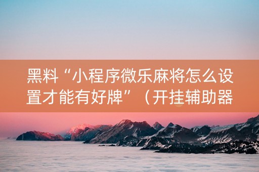 黑料“小程序微乐麻将怎么设置才能有好牌”（开挂辅助器插件)