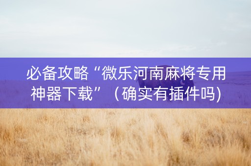 必备攻略“微乐河南麻将专用神器下载”（确实有插件吗)