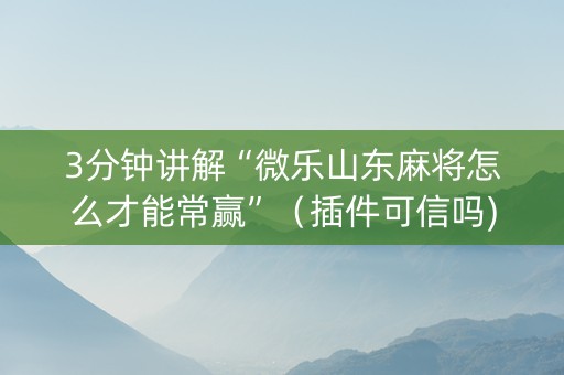3分钟讲解“微乐山东麻将怎么才能常赢”（插件可信吗)