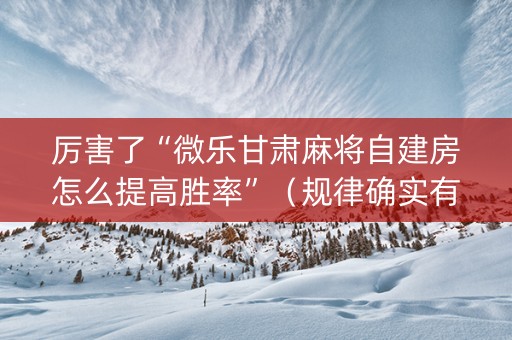 厉害了“微乐甘肃麻将自建房怎么提高胜率”（规律确实有挂)