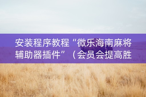 安装程序教程“微乐海南麻将辅助器插件”（会员会提高胜率吗)