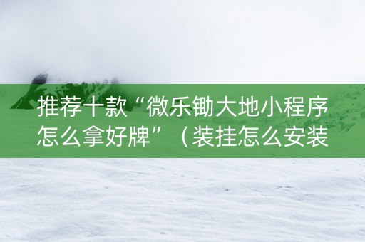 推荐十款“微乐锄大地小程序怎么拿好牌”（装挂怎么安装)