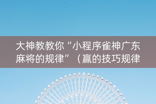 大神教教你“小程序雀神广东麻将的规律”（赢的技巧规律)