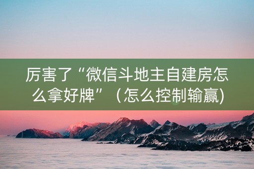 厉害了“微信斗地主自建房怎么拿好牌”（怎么控制输赢)