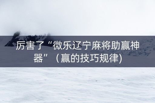 厉害了“微乐辽宁麻将助赢神器”（赢的技巧规律)