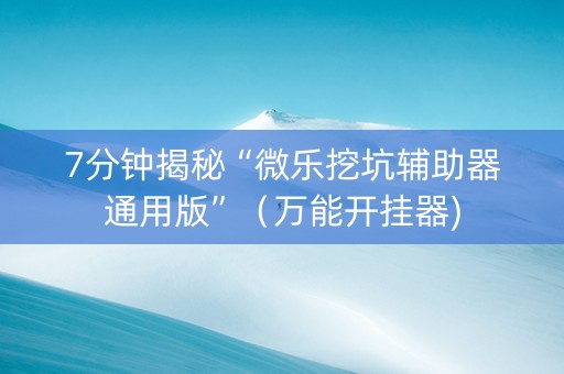 7分钟揭秘“微乐挖坑辅助器通用版”（万能开挂器)