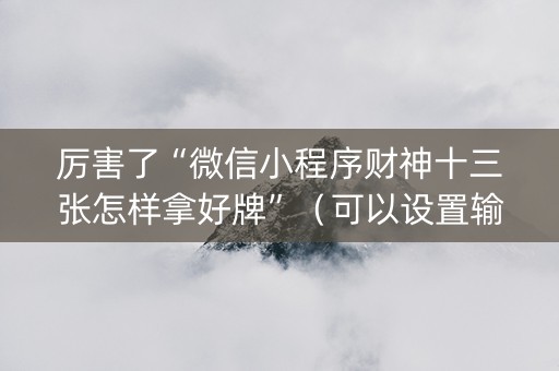 厉害了“微信小程序财神十三张怎样拿好牌”（可以设置输赢吗)