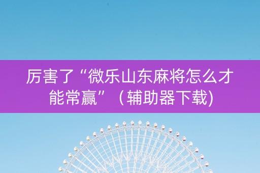厉害了“微乐山东麻将怎么才能常赢”（辅助器下载)