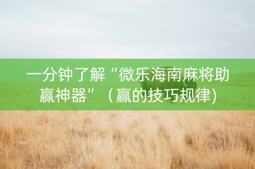一分钟了解“微乐海南麻将助赢神器”（赢的技巧规律)