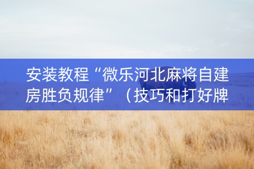 安装教程“微乐河北麻将自建房胜负规律”（技巧和打好牌方法)