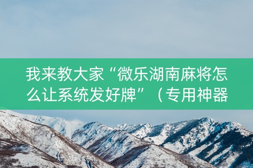 我来教大家“微乐湖南麻将怎么让系统发好牌”（专用神器)