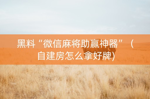 黑料“微信麻将助赢神器”（自建房怎么拿好牌)