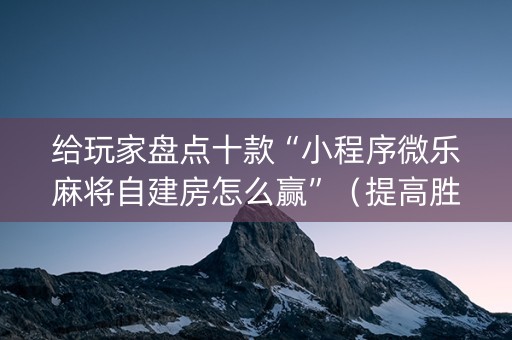 给玩家盘点十款“小程序微乐麻将自建房怎么赢”（提高胜率技巧)