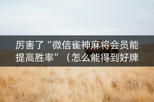 厉害了“微信雀神麻将会员能提高胜率”（怎么能得到好牌)