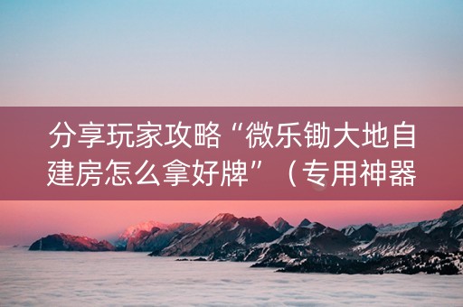 分享玩家攻略“微乐锄大地自建房怎么拿好牌”（专用神器下载)