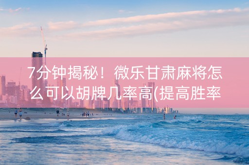 7分钟揭秘！微乐甘肃麻将怎么可以胡牌几率高(提高胜率)