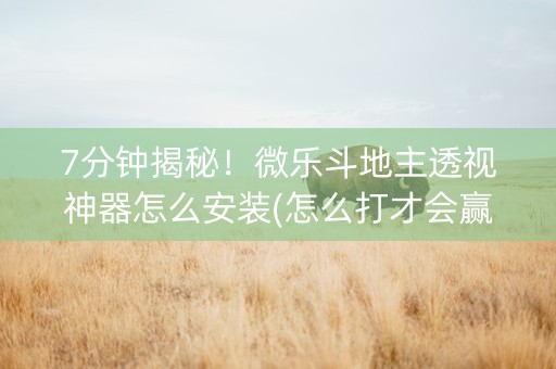 7分钟揭秘！微乐斗地主透视神器怎么安装(怎么打才会赢)