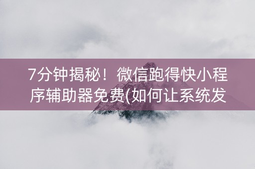7分钟揭秘！微信跑得快小程序辅助器免费(如何让系统发好牌)