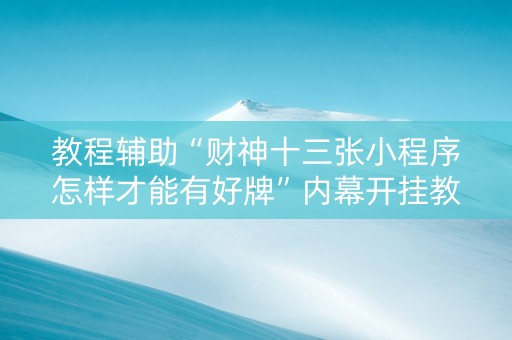 教程辅助“财神十三张小程序怎样才能有好牌”内幕开挂教程