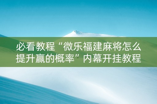 必看教程“微乐福建麻将怎么提升赢的概率”内幕开挂教程