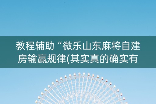 教程辅助“微乐山东麻将自建房输赢规律(其实真的确实有挂)