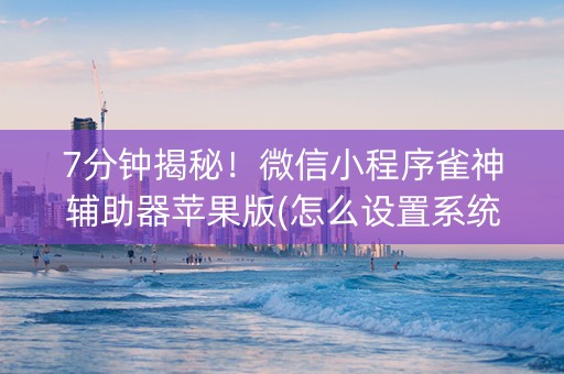 7分钟揭秘！微信小程序雀神辅助器苹果版(怎么设置系统给你好牌)