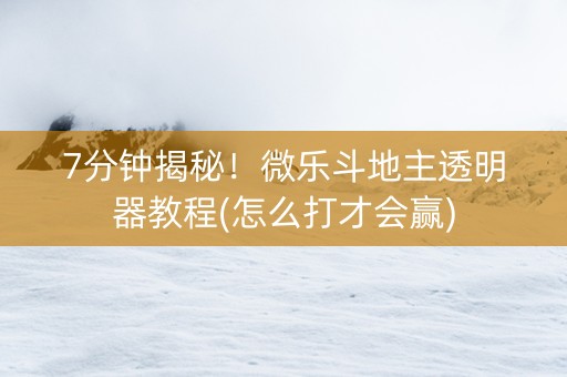 7分钟揭秘！微乐斗地主透明器教程(怎么打才会赢)