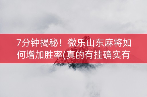 7分钟揭秘！微乐山东麻将如何增加胜率(真的有挂确实有挂)