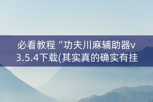 必看教程“功夫川麻辅助器v3.5.4下载(其实真的确实有挂)