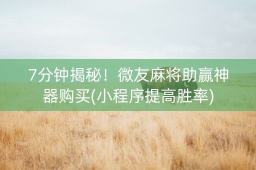 7分钟揭秘！微友麻将助赢神器购买(小程序提高胜率)