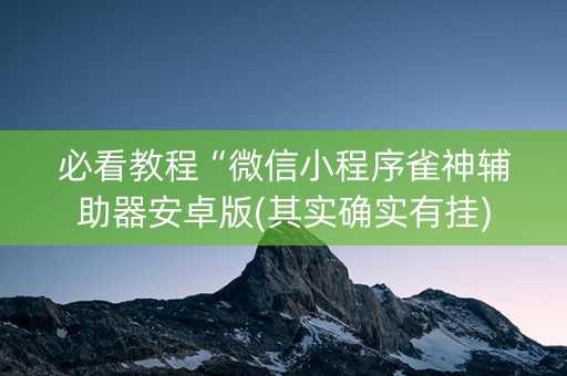 必看教程“微信小程序雀神辅助器安卓版(其实确实有挂)