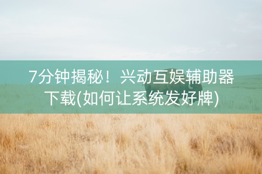 7分钟揭秘！兴动互娱辅助器下载(如何让系统发好牌)