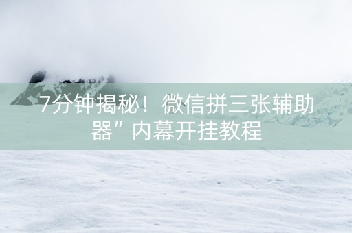 7分钟揭秘！微信拼三张辅助器”内幕开挂教程
