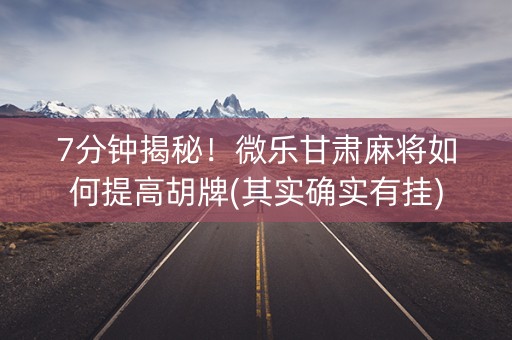 7分钟揭秘！微乐甘肃麻将如何提高胡牌(其实确实有挂)