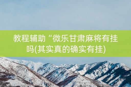 教程辅助“微乐甘肃麻将有挂吗(其实真的确实有挂)