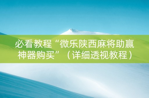 必看教程“微乐陕西麻将助赢神器购买”（详细透视教程）-哔哩哔哩