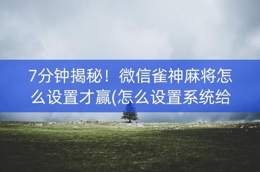 7分钟揭秘！微信雀神麻将怎么设置才赢(怎么设置系统给你好牌)