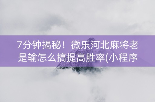 7分钟揭秘！微乐河北麻将老是输怎么搞提高胜率(小程序必胜神器)