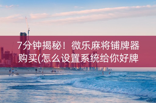 7分钟揭秘！微乐麻将铺牌器购买(怎么设置系统给你好牌)