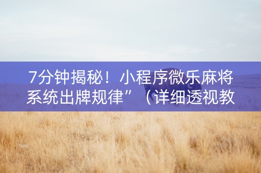 7分钟揭秘！小程序微乐麻将系统出牌规律”（详细透视教程）-哔哩哔哩