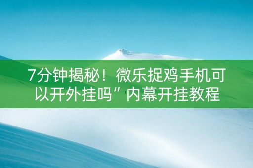 7分钟揭秘！微乐捉鸡手机可以开外挂吗”内幕开挂教程
