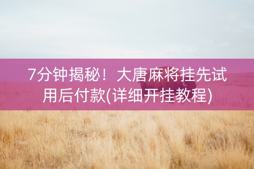 7分钟揭秘！大唐麻将挂先试用后付款(详细开挂教程)