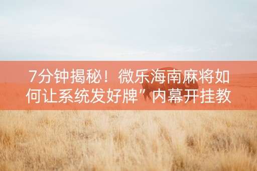 7分钟揭秘！微乐海南麻将如何让系统发好牌”内幕开挂教程