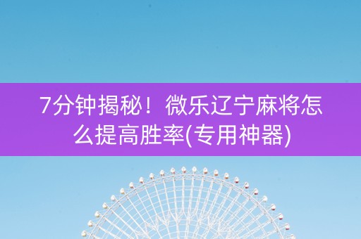 7分钟揭秘！微乐辽宁麻将怎么提高胜率(专用神器)