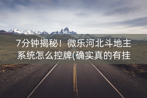 7分钟揭秘！微乐河北斗地主系统怎么控牌(确实真的有挂)